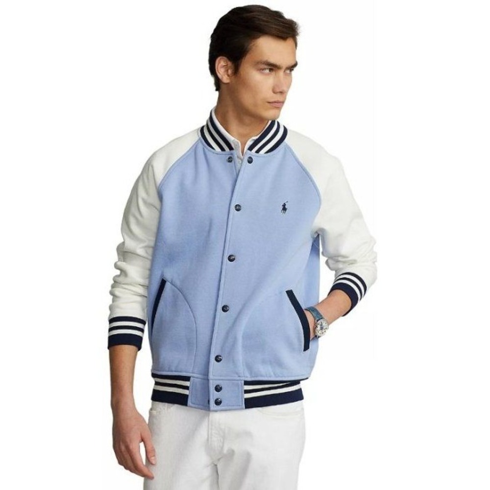 Polo Ralph Lauren Jacket FITS Mens XL Blue Baseball Varsity Bomber Pony Preppy